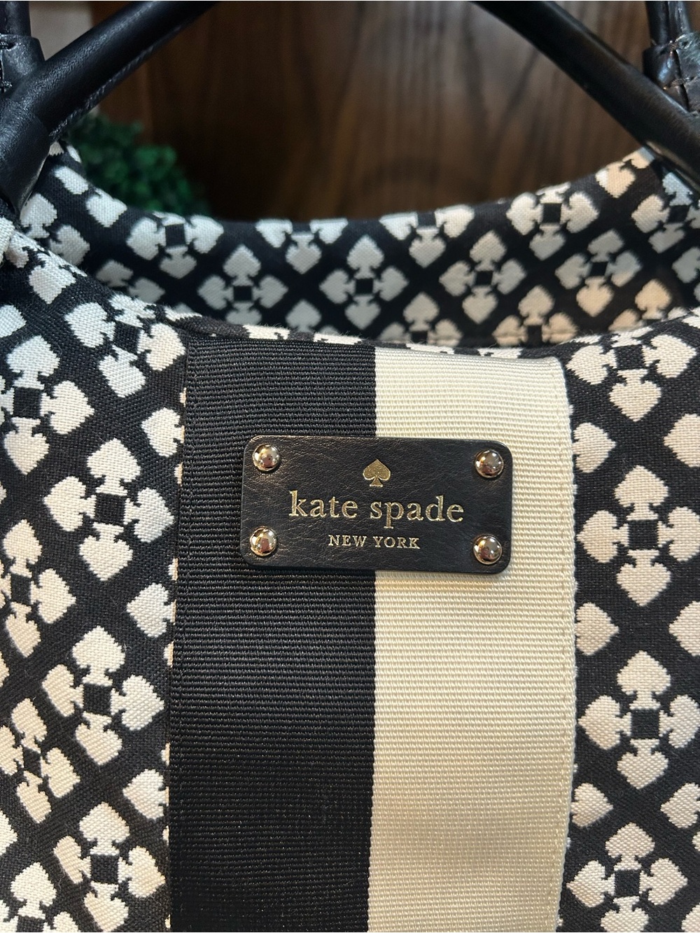 kate spade Black & White Patterned Tote with Center Stripe - Picture 2 of 8